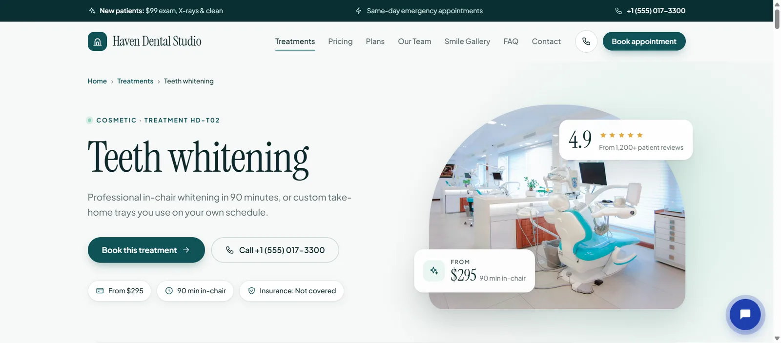 A Haven Dental Studio page with the Botvee greeting in the corner